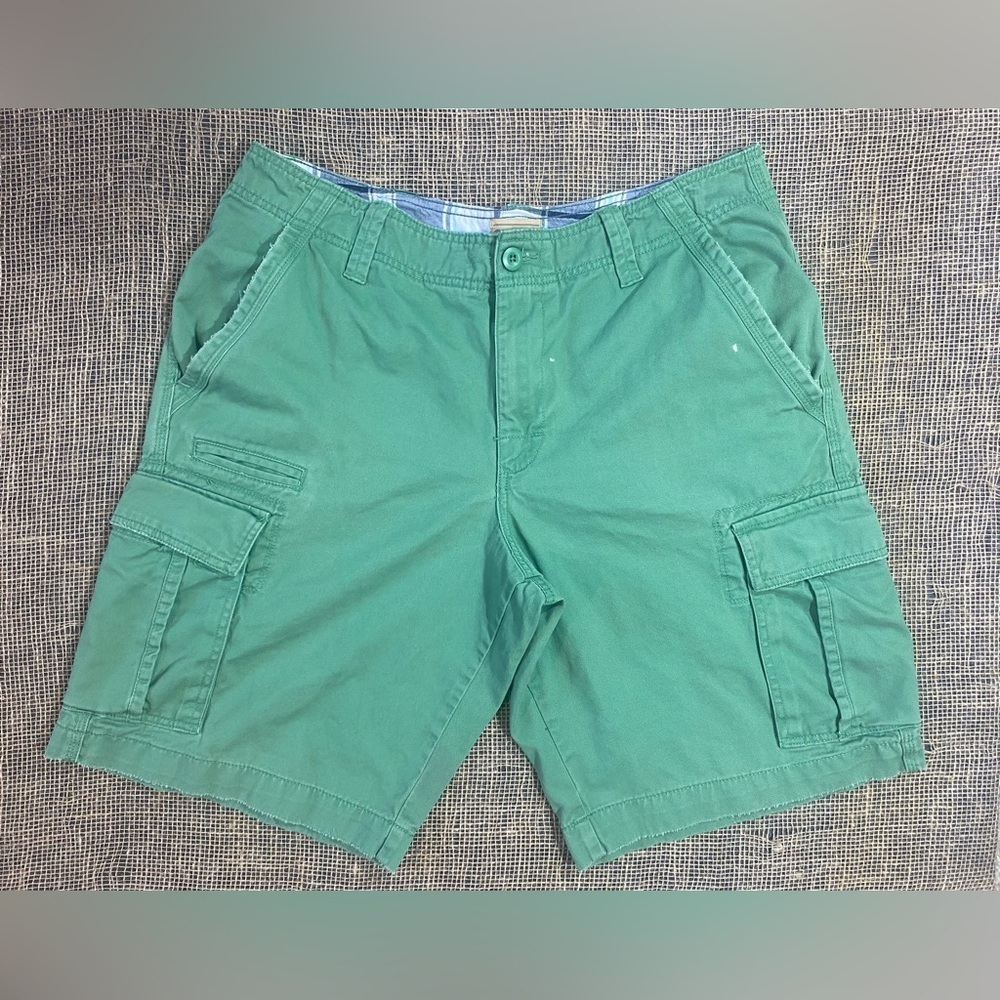 Roebuck & Co Green Denim Cargo Shorts Size 36 Pockets Belt Loops vintage Sears